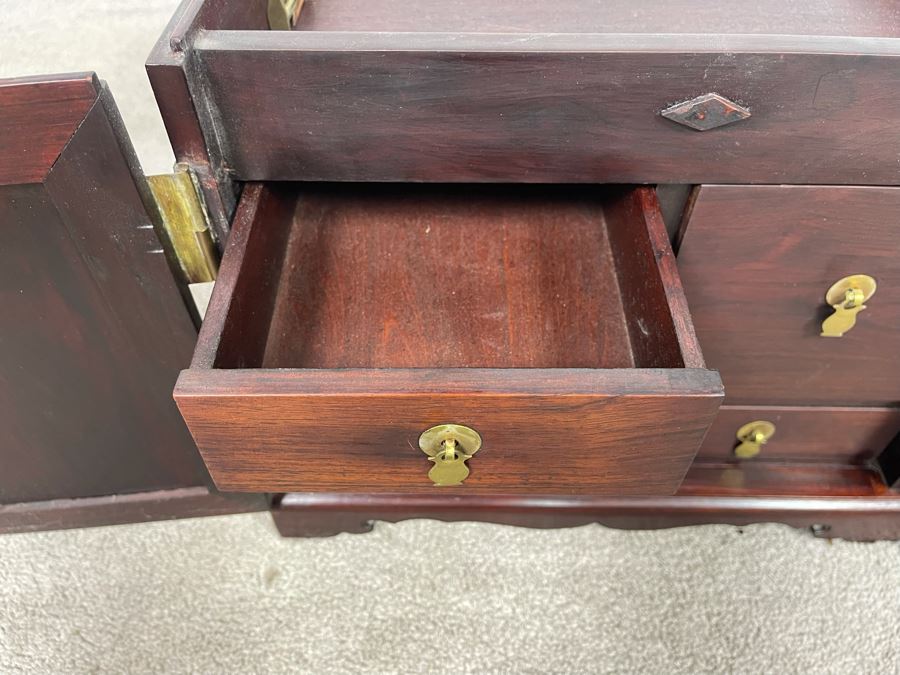 Vintage Chinese Rosewood Lockable Chest Cabinet With Four Internal Drawers And Brass Hardware 15.25W X 12D X 17H - See Photos [Photo 11]