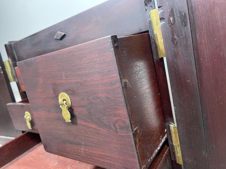 Vintage Chinese Rosewood Lockable Chest Cabinet With Four Internal Drawers And Brass Hardware 15.25W X 12D X 17H - See Photos [Photo 14]