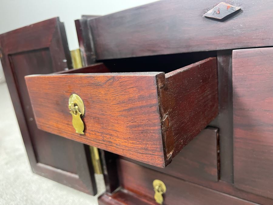 Vintage Chinese Rosewood Lockable Chest Cabinet With Four Internal Drawers And Brass Hardware 15.25W X 12D X 17H - See Photos [Photo 12]