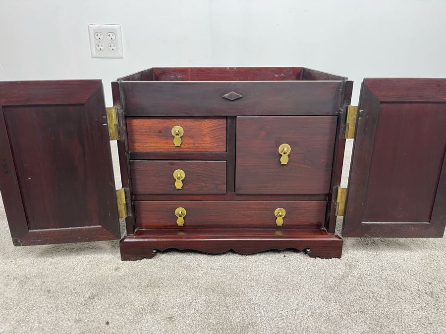 Vintage Chinese Rosewood Lockable Chest Cabinet With Four Internal Drawers And Brass Hardware 15.25W X 12D X 17H - See Photos [Photo 2]