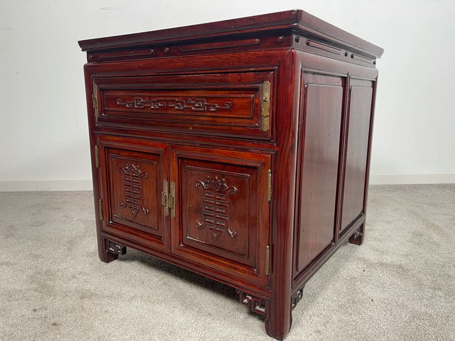 Vintage Chinese Carved Rosewood Square Nightstand Side Table Cabinet 22W X 22D X 22H [Photo 11]