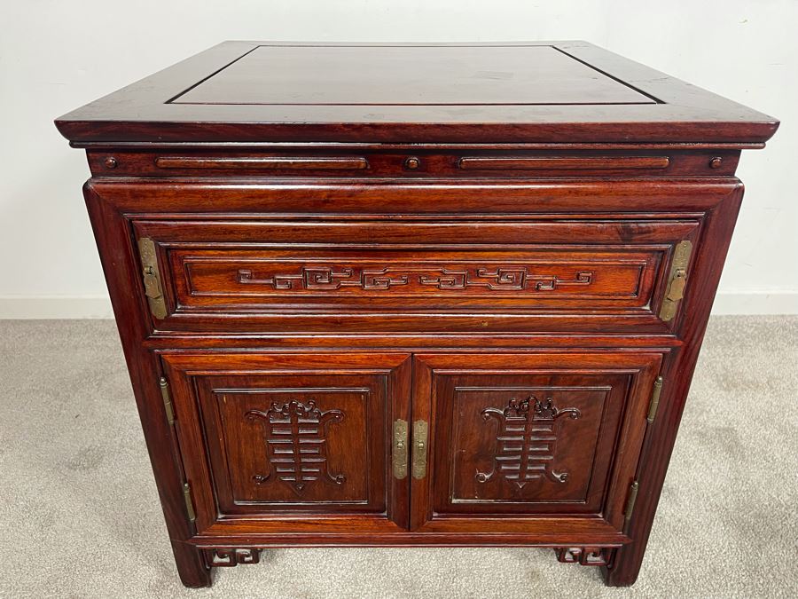 Vintage Chinese Carved Rosewood Square Nightstand Side Table Cabinet 22W X 22D X 22H [Photo 4]