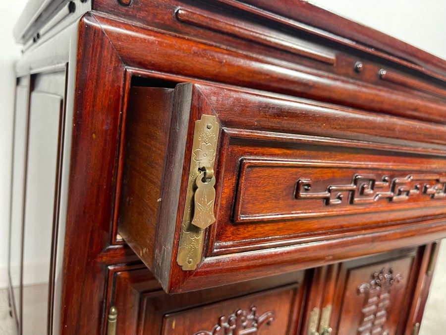 Vintage Chinese Carved Rosewood Square Nightstand Side Table Cabinet 22W X 22D X 22H [Photo 5]