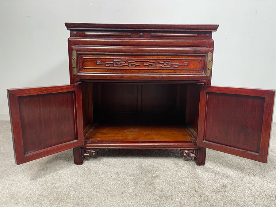 Vintage Chinese Carved Rosewood Square Nightstand Side Table Cabinet 22W X 22D X 22H [Photo 6]