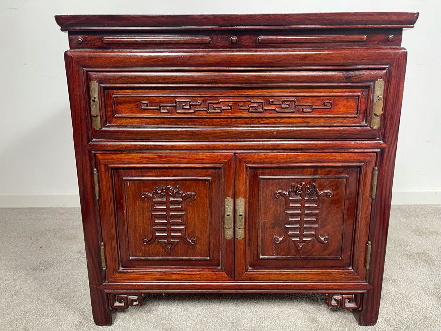 Vintage Chinese Carved Rosewood Square Nightstand Side Table Cabinet 22W X 22D X 22H [Photo 1]