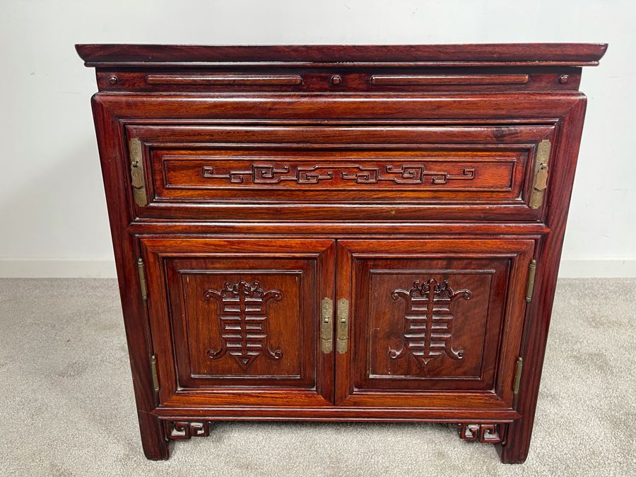 Vintage Chinese Carved Rosewood Square Nightstand Side Table Cabinet ...