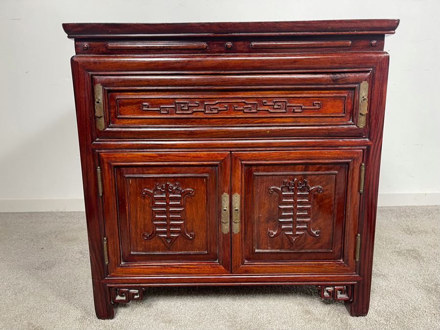 Vintage Chinese Carved Rosewood Square Nightstand Side Table Cabinet 22W X 22D X 22H [Photo 3]