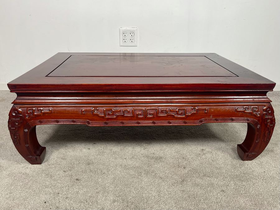 Vintage Chinese Carved Blackwood Rosewood Coffee Table 36W X 24D X 13H Client Paid $1,110 In 1983 [Photo 1]