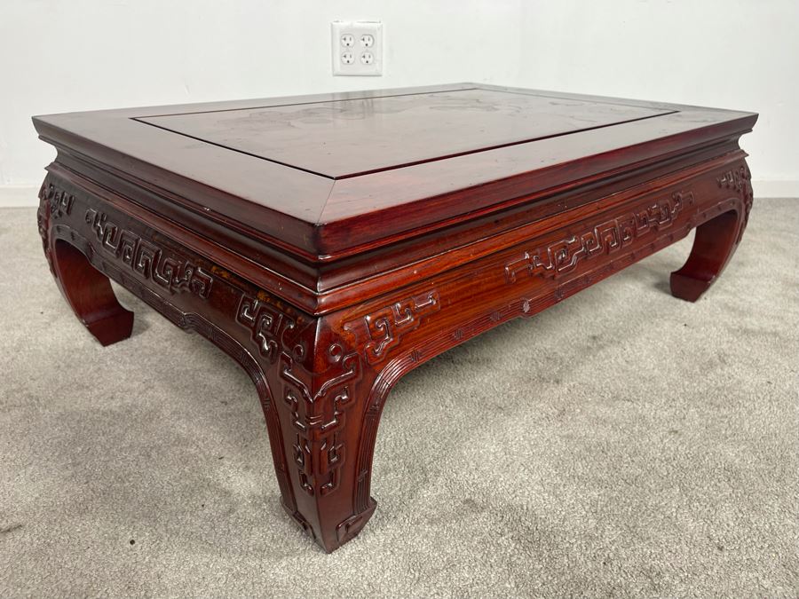Vintage Chinese Carved Blackwood Rosewood Coffee Table 36W X 24D X 13H Client Paid $1,110 In 1983 [Photo 7]