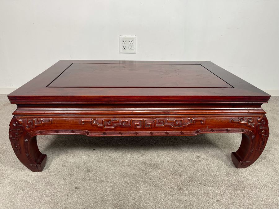 Vintage Chinese Carved Blackwood Rosewood Coffee Table 36W X 24D X 13H Client Paid $1,110 In 1983 [Photo 2]