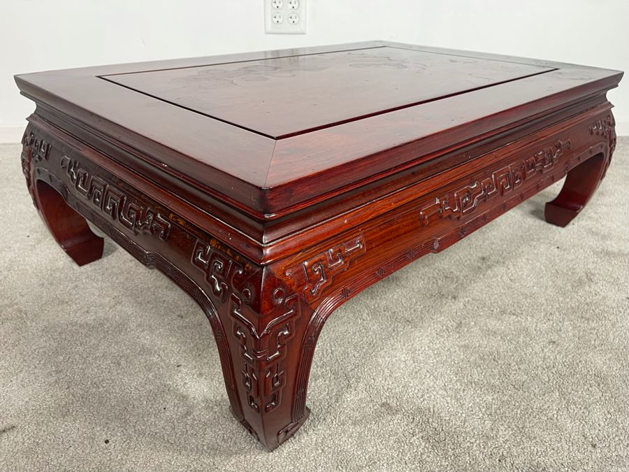 Vintage Chinese Carved Blackwood Rosewood Coffee Table 36W X 24D X 13H Client Paid $1,110 In 1983 [Photo 8]