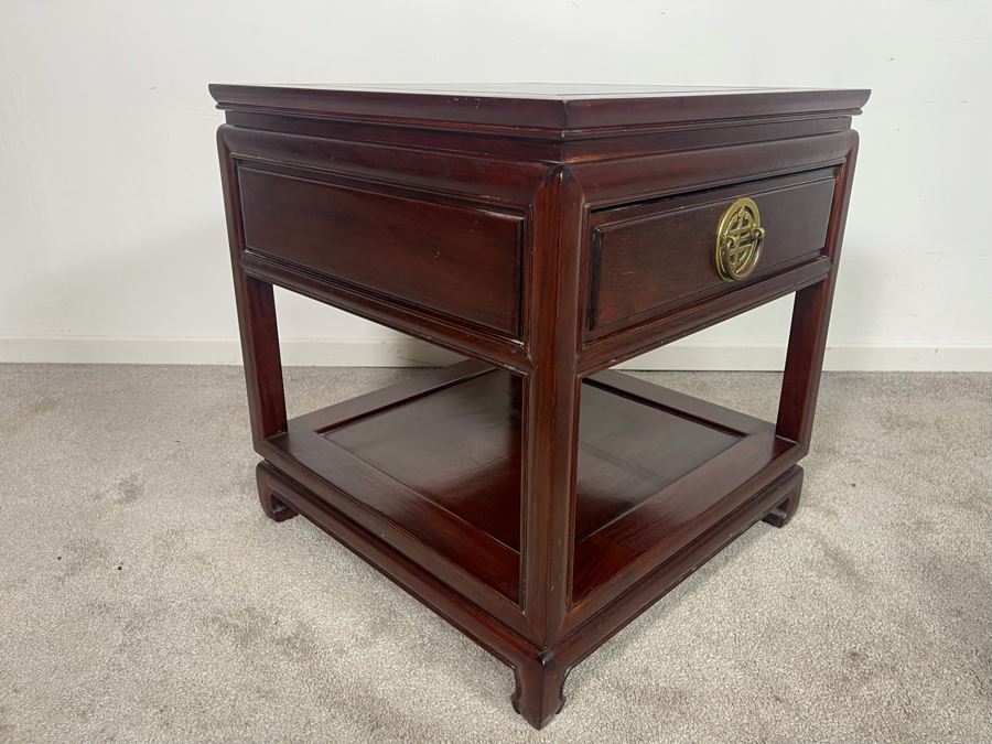 Vintage Chinese Rosewood End Table With Drawer 20W X 20D X 21H [Photo 5]