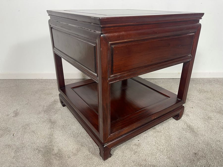 Vintage Chinese Rosewood End Table With Drawer 20W X 20D X 21H [Photo 6]