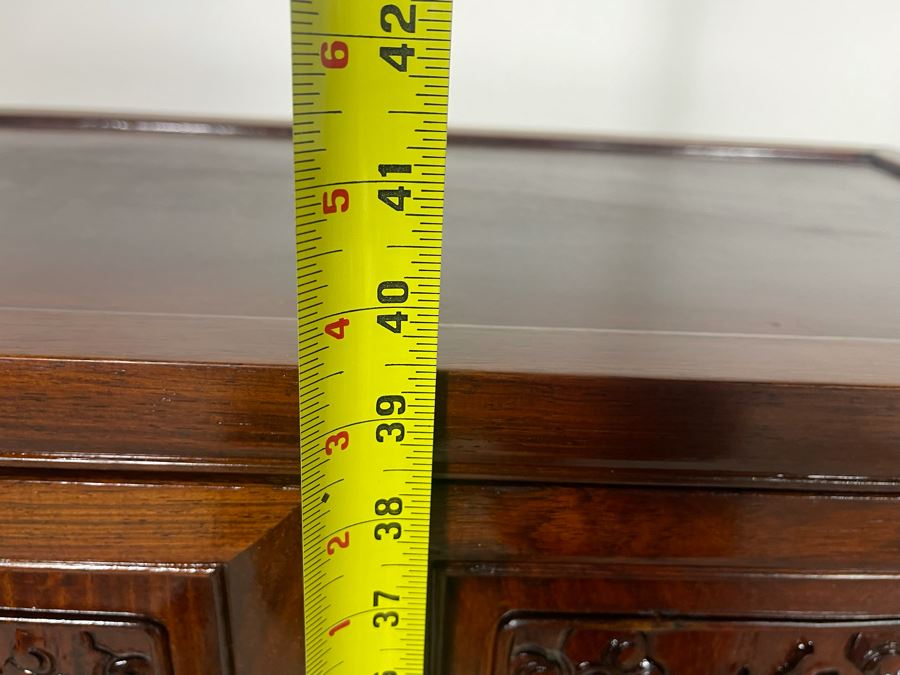 Impressive Chinese Relief Carved Dragon Motif Cabinet With Brass Hardware And Three Internal Shelves 25.5W X 13.5D X 39.5H [Photo 21]