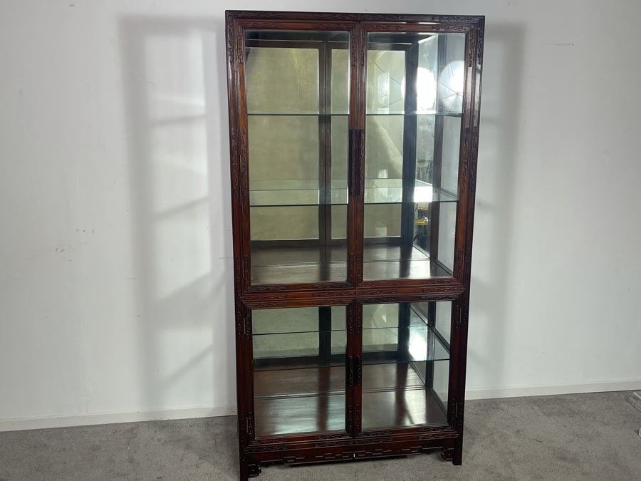 Vintage Chinese Blackwood Rosewood Curio Cabinet With Mirrored Back 36W X 16D X 69.5H Client Paid $1,100 In 1985 [Photo 4]