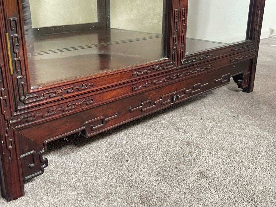 Vintage Chinese Blackwood Rosewood Curio Cabinet With Mirrored Back 36W X 16D X 69.5H Client Paid $1,100 In 1985 [Photo 16]