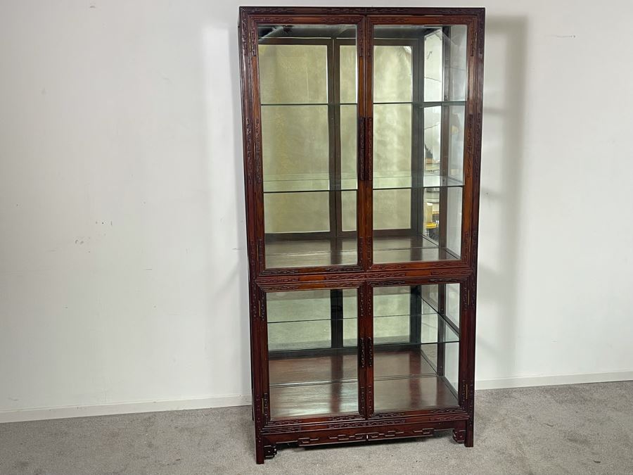 Vintage Chinese Blackwood Rosewood Curio Cabinet With Mirrored Back 36W X 16D X 69.5H Client Paid $1,100 In 1985 [Photo 3]