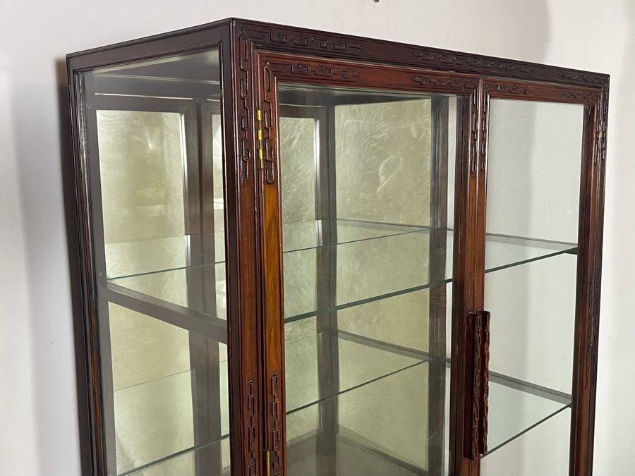 Vintage Chinese Blackwood Rosewood Curio Cabinet With Mirrored Back 36W X 16D X 69.5H Client Paid $1,100 In 1985 [Photo 10]