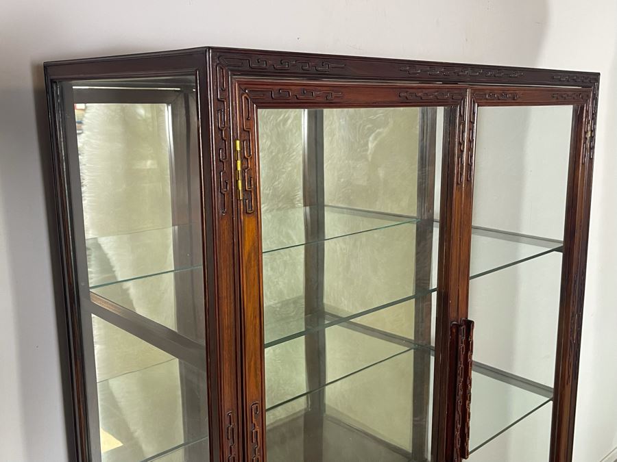 Vintage Chinese Blackwood Rosewood Curio Cabinet With Mirrored Back 36W X 16D X 69.5H Client Paid $1,100 In 1985 [Photo 11]