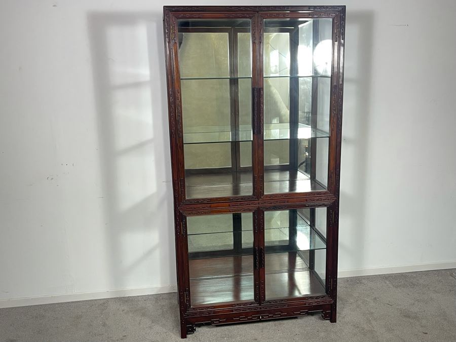 Vintage Chinese Blackwood Rosewood Curio Cabinet With Mirrored Back 36W X 16D X 69.5H Client Paid $1,100 In 1985 [Photo 7]
