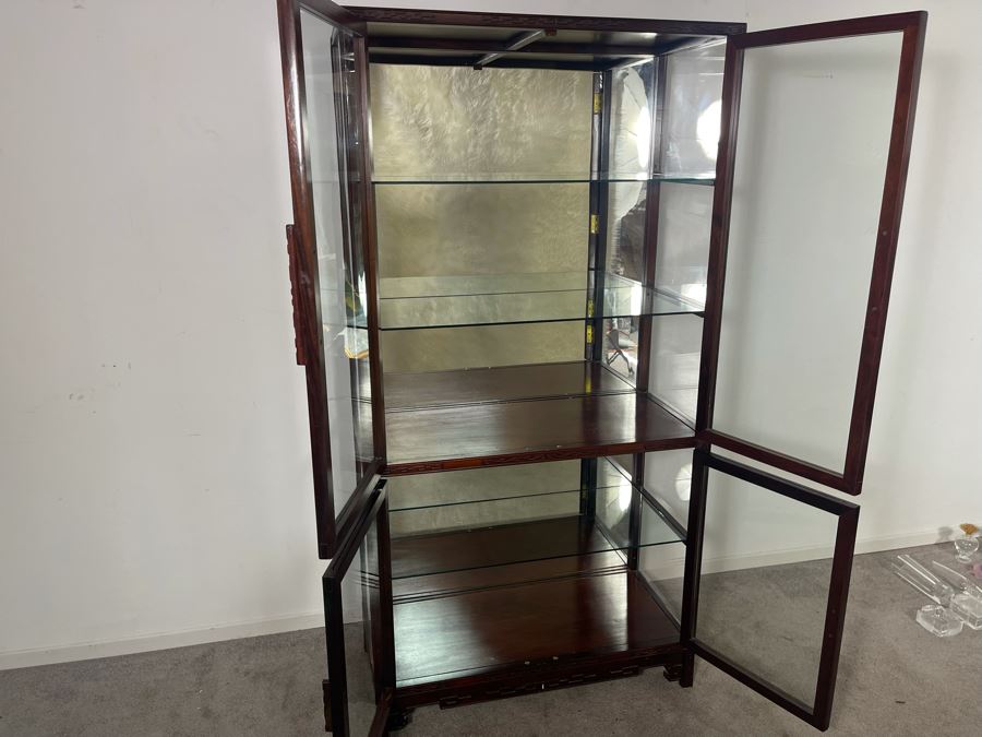 Vintage Chinese Blackwood Rosewood Curio Cabinet With Mirrored Back 36W X 16D X 69.5H Client Paid $1,100 In 1985 [Photo 17]