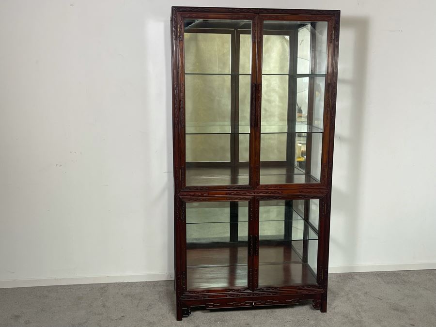 Vintage Chinese Blackwood Rosewood Curio Cabinet With Mirrored Back 36W X 16D X 69.5H Client Paid $1,100 In 1985 [Photo 2]