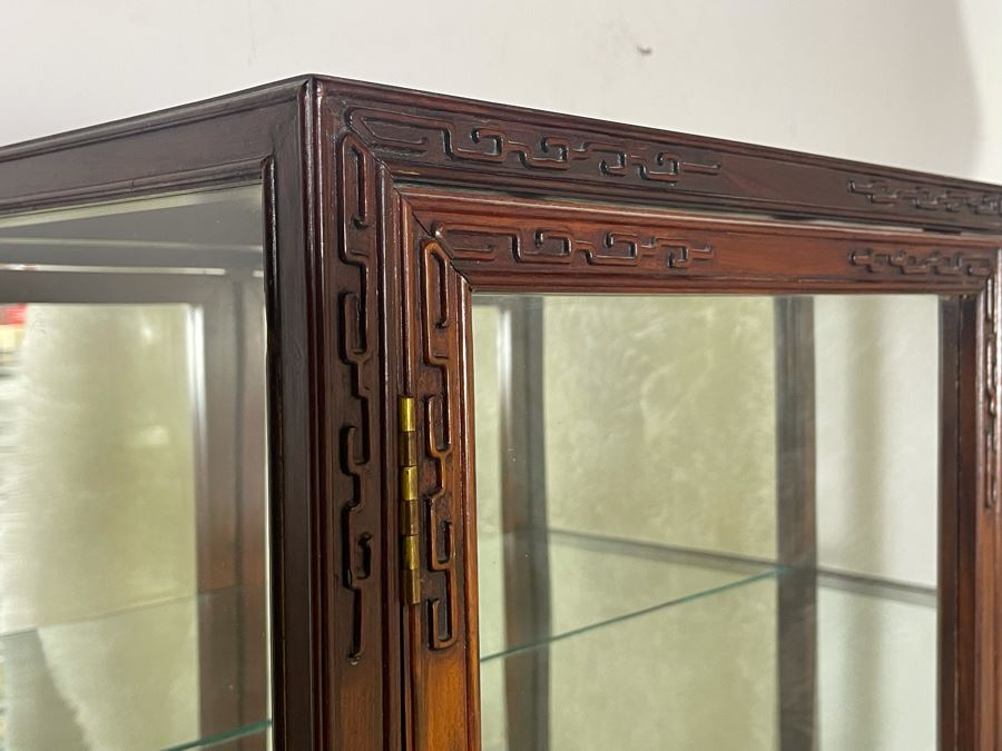 Vintage Chinese Blackwood Rosewood Curio Cabinet With Mirrored Back 36W X 16D X 69.5H Client Paid $1,100 In 1985 [Photo 12]