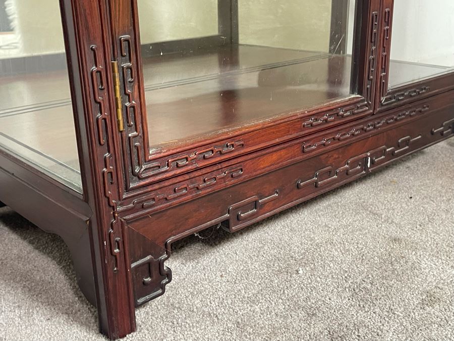 Vintage Chinese Blackwood Rosewood Curio Cabinet With Mirrored Back 36W X 16D X 69.5H Client Paid $1,100 In 1985 [Photo 15]