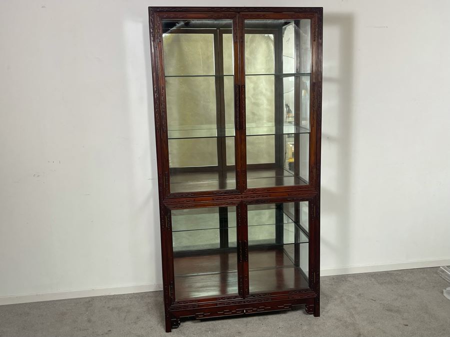 Vintage Chinese Blackwood Rosewood Curio Cabinet With Mirrored Back 36W X 16D X 69.5H Client Paid $1,100 In 1985 [Photo 8]