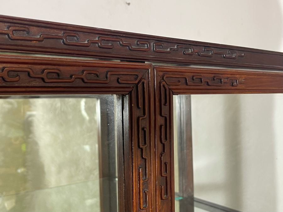 Vintage Chinese Blackwood Rosewood Curio Cabinet With Mirrored Back 36W X 16D X 69.5H Client Paid $1,100 In 1985 [Photo 13]