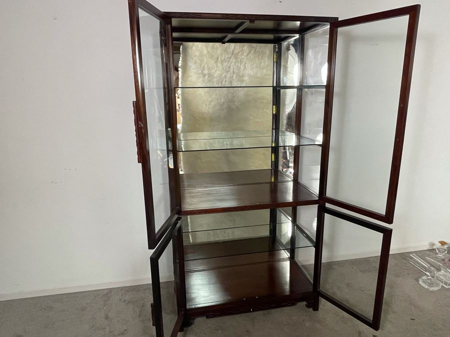Vintage Chinese Blackwood Rosewood Curio Cabinet With Mirrored Back 36W X 16D X 69.5H Client Paid $1,100 In 1985 [Photo 18]