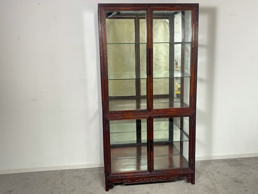 Vintage Chinese Blackwood Rosewood Curio Cabinet With Mirrored Back 36W X 16D X 69.5H Client Paid $1,100 In 1985 [Photo 9]
