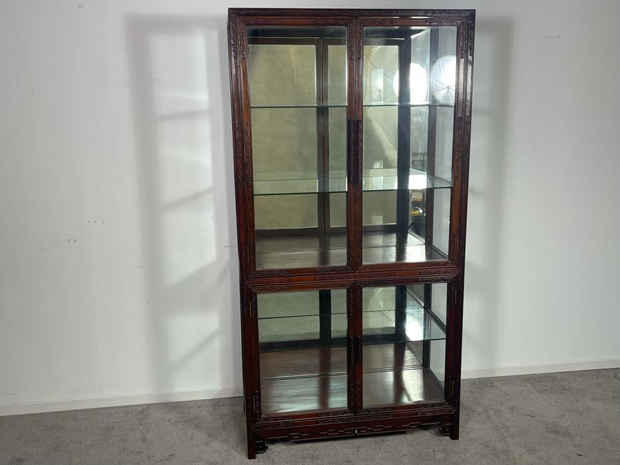 Vintage Chinese Blackwood Rosewood Curio Cabinet With Mirrored Back 36W X 16D X 69.5H Client Paid $1,100 In 1985 [Photo 6]