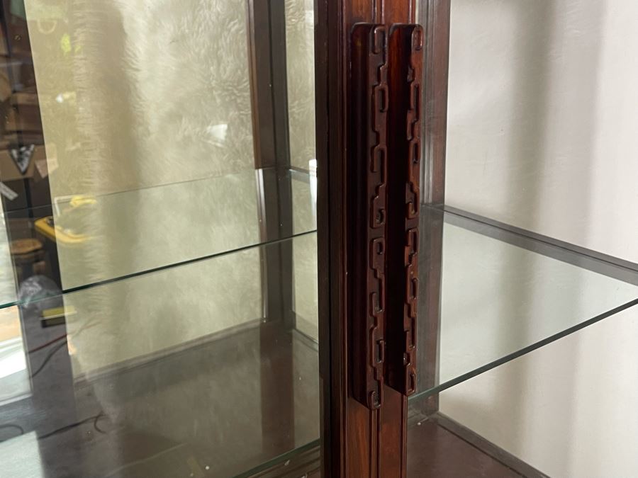 Vintage Chinese Blackwood Rosewood Curio Cabinet With Mirrored Back 36W X 16D X 69.5H Client Paid $1,100 In 1985 [Photo 14]