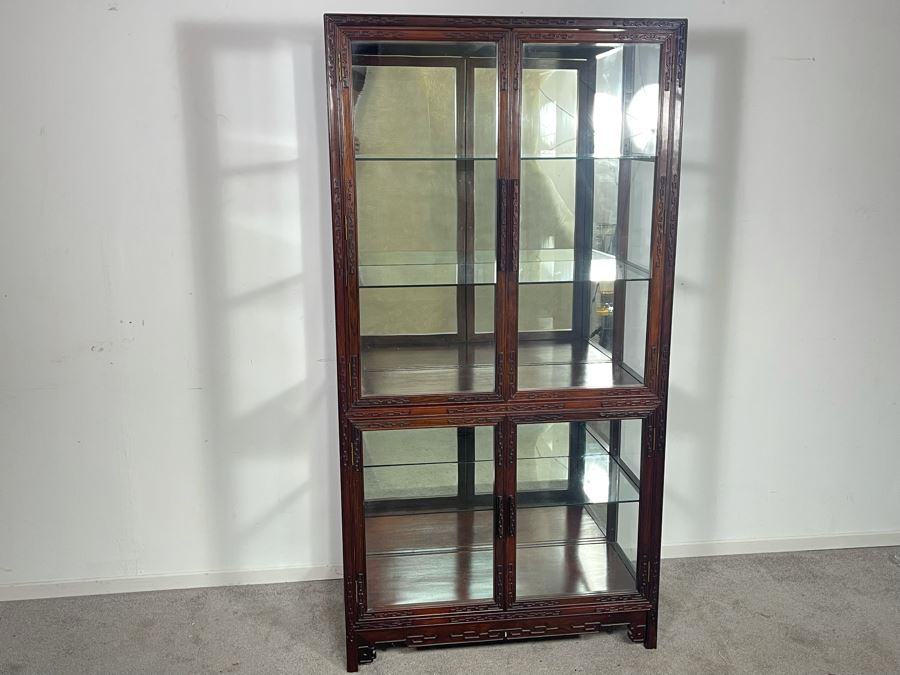 Vintage Chinese Blackwood Rosewood Curio Cabinet With Mirrored Back 36W X 16D X 69.5H Client Paid $1,100 In 1985 [Photo 5]