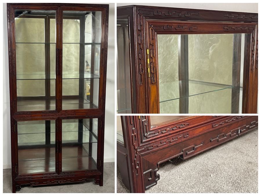 Vintage Chinese Blackwood Rosewood Curio Cabinet With Mirrored Back 36W X 16D X 69.5H Client Paid $1,100 In 1985 [Photo 1]
