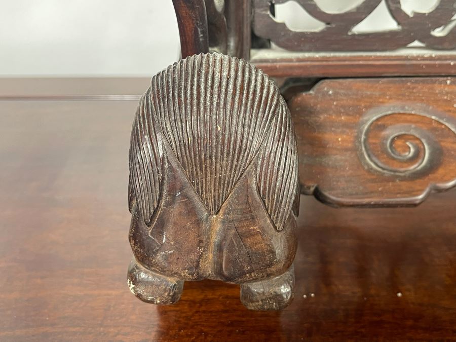 Outstanding Vintage Chinese Freestanding Intricately Carved Rosewood Mirror Flanked By Carved Foo Dogs - 31W X 12D X 43H - Must See In Person [Photo 33]