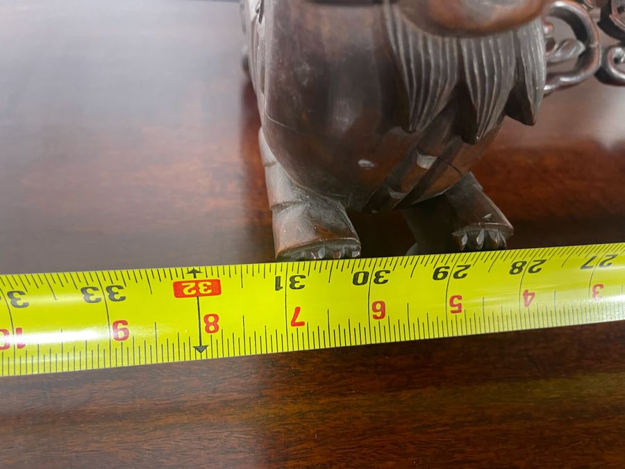 Outstanding Vintage Chinese Freestanding Intricately Carved Rosewood Mirror Flanked By Carved Foo Dogs - 31W X 12D X 43H - Must See In Person [Photo 28]