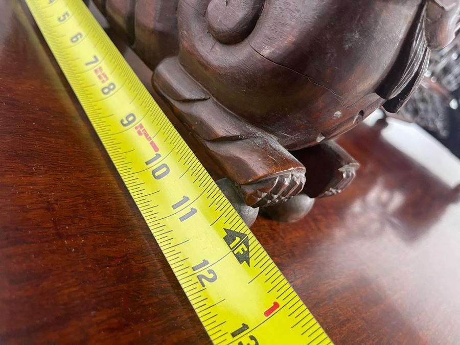 Outstanding Vintage Chinese Freestanding Intricately Carved Rosewood Mirror Flanked By Carved Foo Dogs - 31W X 12D X 43H - Must See In Person [Photo 29]