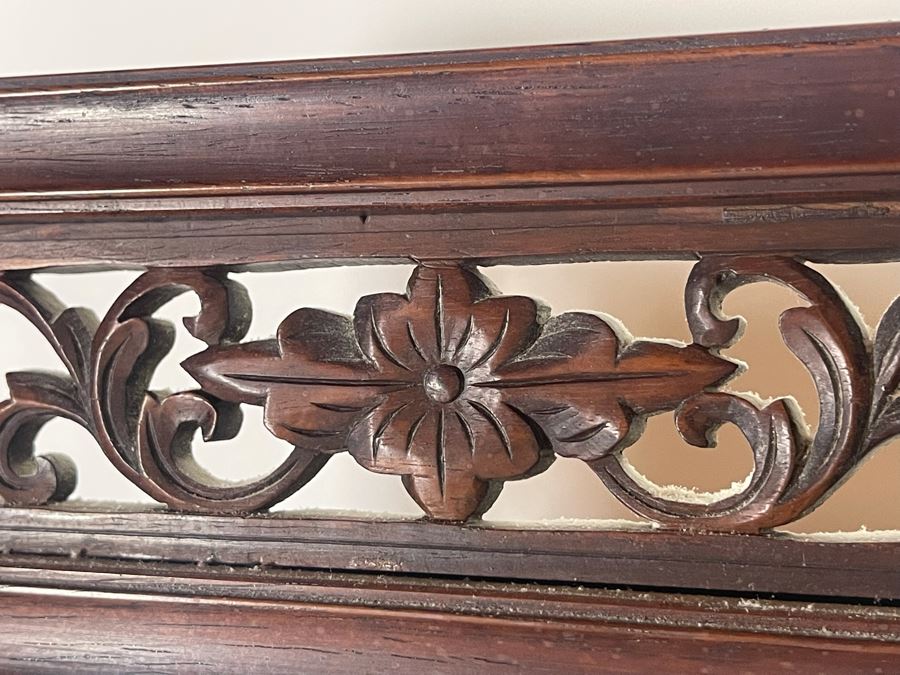 Outstanding Vintage Chinese Freestanding Intricately Carved Rosewood Mirror Flanked By Carved Foo Dogs - 31W X 12D X 43H - Must See In Person [Photo 27]