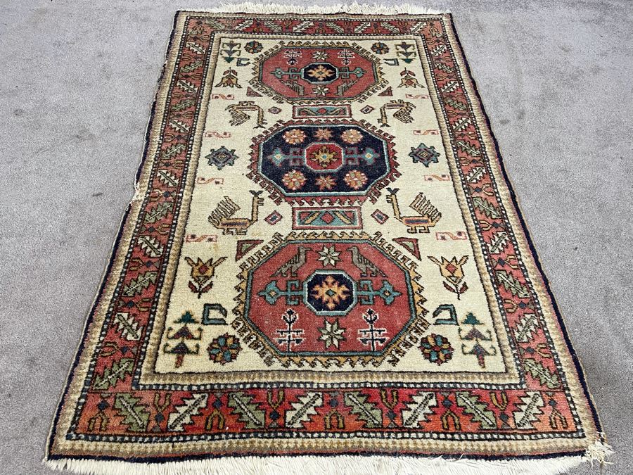 Vintage Hand Woven Wool Persian Rug From Iran 41 X 63