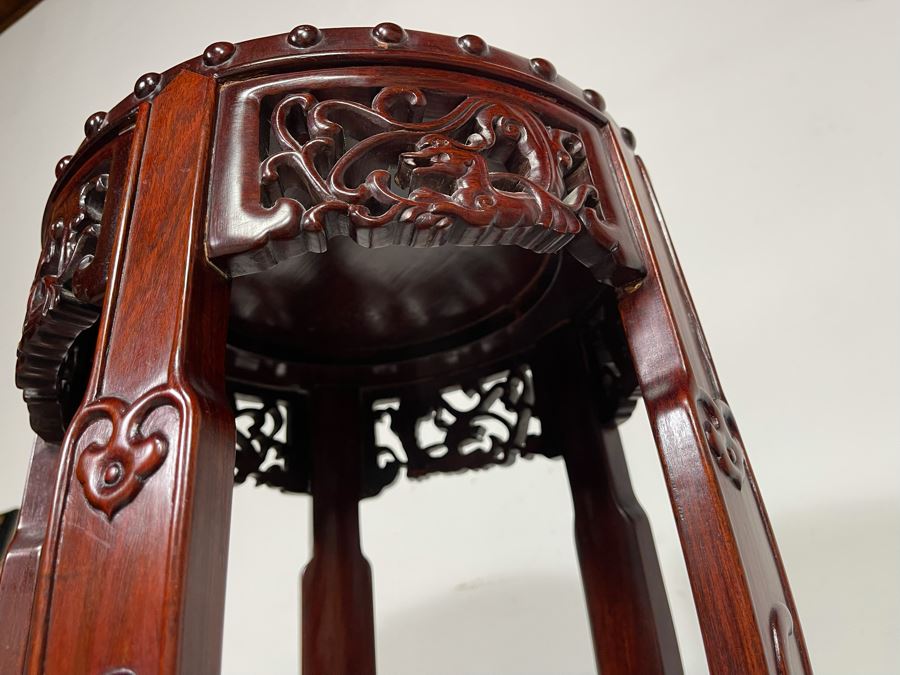 Vintage Chinese Carved Rosewood Fern Stand 36H [Photo 10]