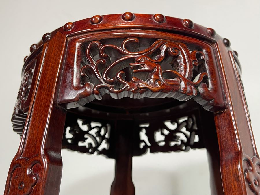 Vintage Chinese Carved Rosewood Fern Stand 36H [Photo 7]