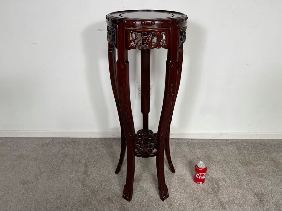 Vintage Chinese Carved Rosewood Fern Stand 36H [Photo 2]