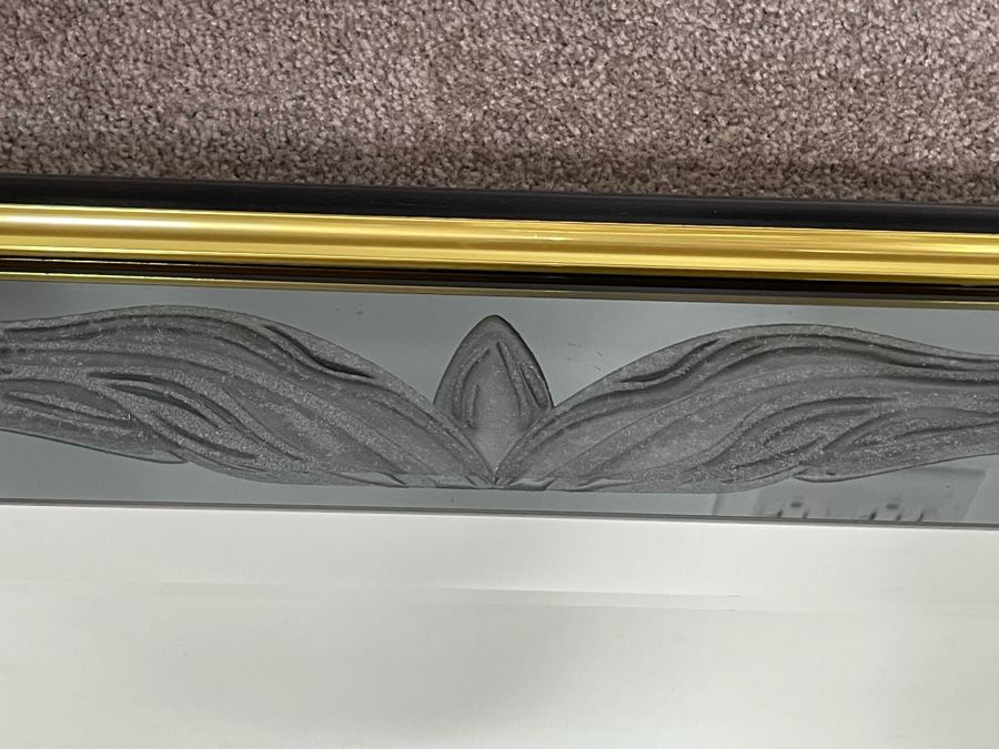 Very Heavy Beveled Glass Mirror With Etched Glass Border In Black And Gold Frame 33 X 44 [Photo 8]