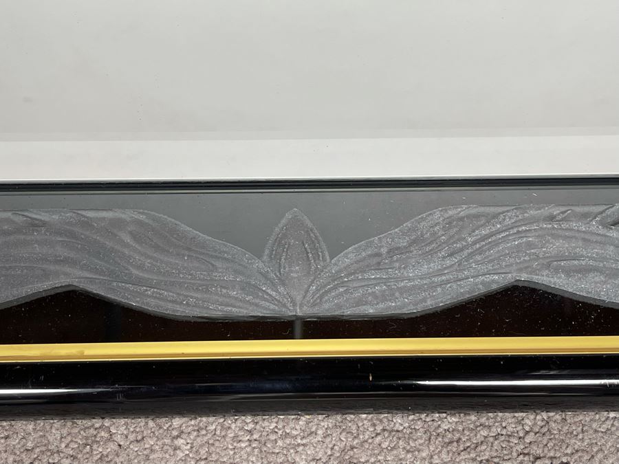 Very Heavy Beveled Glass Mirror With Etched Glass Border In Black And Gold Frame 33 X 44 [Photo 5]