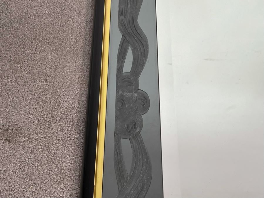 Very Heavy Beveled Glass Mirror With Etched Glass Border In Black And Gold Frame 33 X 44 [Photo 7]
