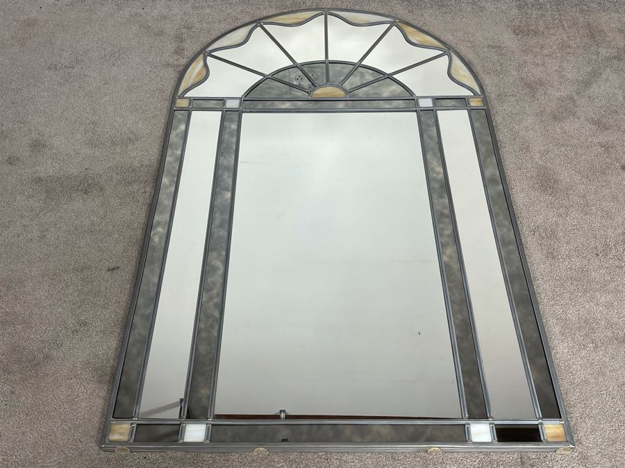 Vintage 1973 Carvers' Guild Stained Glass Wall Mirror Titled 'Georgian Arch' Designed By Carol Canner Crafted By Fred Schilbach In 1986 [Photo 4]