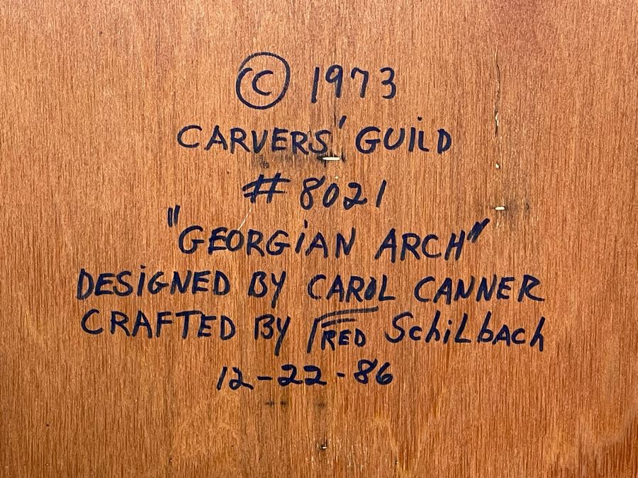 Vintage 1973 Carvers' Guild Stained Glass Wall Mirror Titled 'Georgian Arch' Designed By Carol Canner Crafted By Fred Schilbach In 1986 [Photo 11]