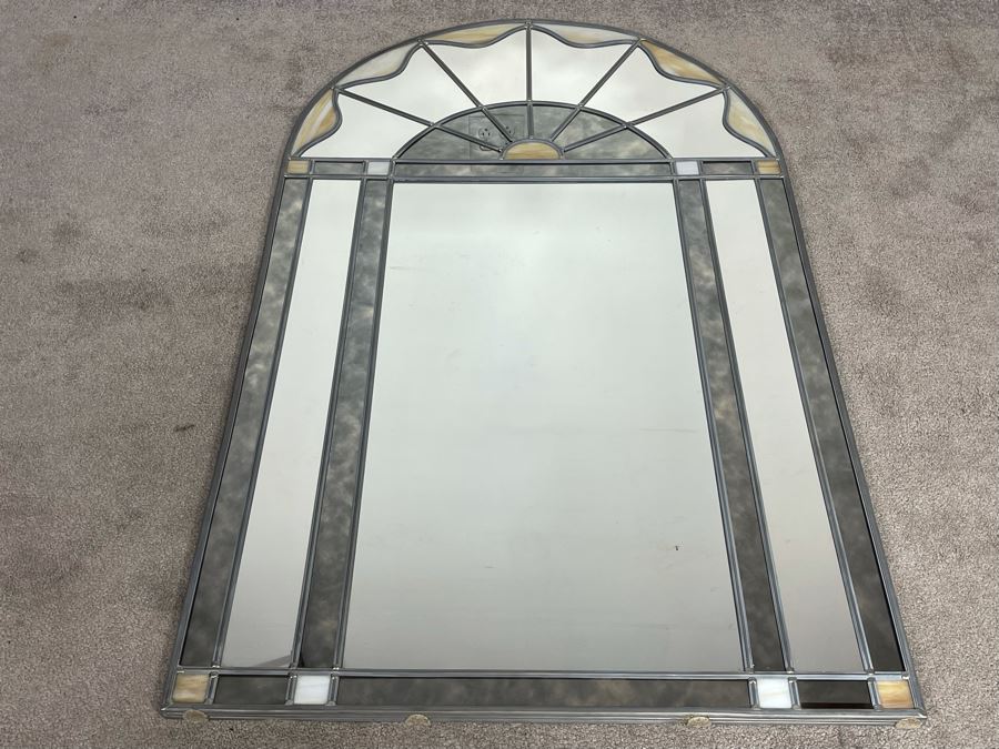 Vintage 1973 Carvers' Guild Stained Glass Wall Mirror Titled 'Georgian Arch' Designed By Carol Canner Crafted By Fred Schilbach In 1986 [Photo 3]